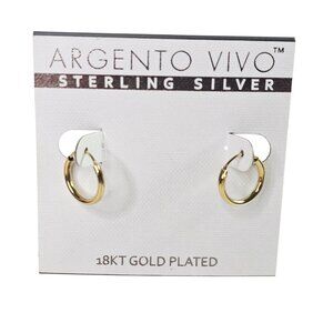 Argento Vivo Milano Sterling Silver Hoop Earrings 18K Gold Plated 1/2"  NWT